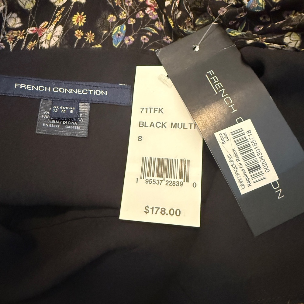 French Connection Hallie Cold Shoulder Dress | Black Floral | Size 8 | NWT - Picture 5 of 5